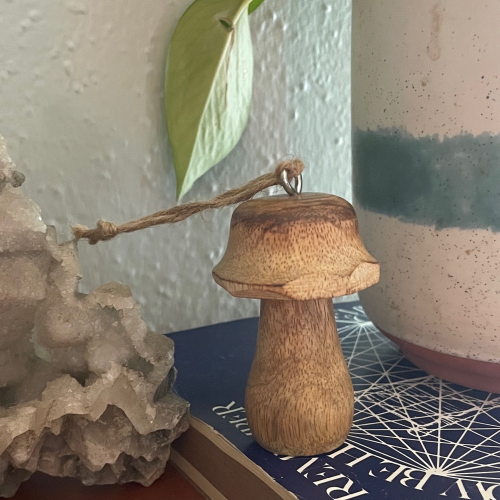 Handcrafted Wooden Mushroom Ornament - Natural Brown
